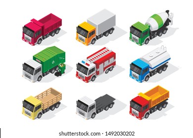 Isometric Truck Set Vector Illustration