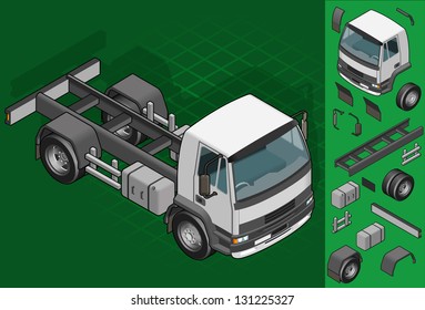 isometric truck solo driving in front view