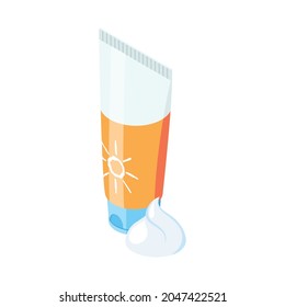 Isometric tube of suncream on white background 3d vector illustration