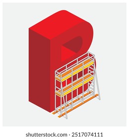 Andaimes tubulares isométricos com a forma B da ilustração do vetor da estrutura. Tubos de aço conectados por acopladores para falsework e plataformas de trabalho. Equipamento de construção para trabalhos em altura.