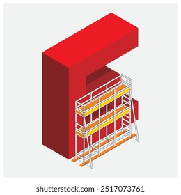 Andaimes tubulares isométricos com a forma da letra E da ilustração do vetor da estrutura. Tubos de aço conectados por acopladores para falsework e plataformas de trabalho. Equipamento de construção para trabalhos em altura.