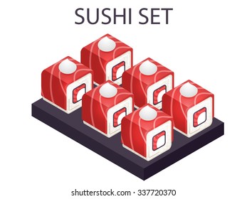 Isometric tuna sushi set