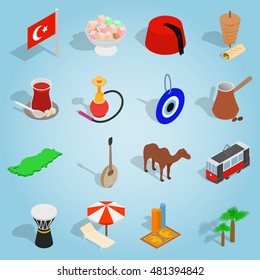 Isometric turkey icons set. Universal turkey icons to use for web and mobile UI, set of basic turkey elements vector illustration