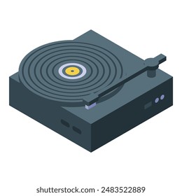 Isometric turntable illustration of modern audio equipment with retro vintage design and technology for vinyl record player, dj mixing, and music entertainment