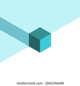 Cubo azul turquesa isométrico sobre fondo blanco. Minimalismo, creatividad, singularidad y soledad. Diseño plano. Ilustración vectorial EPS 8, sin transparencia, sin gradientes