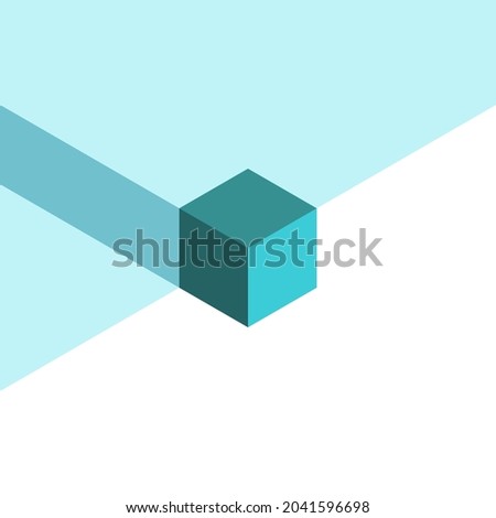 Isometric turquoise blue cube on white background. Minimalism, creativity, uniqueness and loneliness concept. Flat design. EPS 8 vector illustration, no transparency, no gradients
