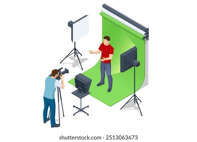 Isometric TV studio. Expert Talk Politics, Science, News, Entertainment. Show production maker.