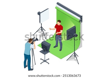 Isometric TV studio. Expert Talk Politics, Science, News, Entertainment. Show production maker.