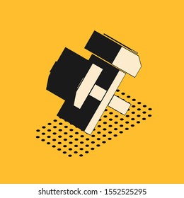 Isometric Two crossed hammers icon isolated on yellow background. Tool for repair.  Vector Illustration