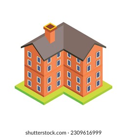 Isometric two level letter L shape house vector illustration.