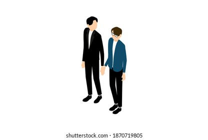 Isometric, two men walking hand in hand