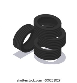 Isometric tyres set icon