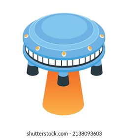 Isometric ufo alien space ship people composition with flying ufo with light ray on blank background vector illustration
