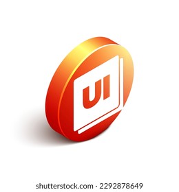 Isometric UI or UX design icon isolated on white background. Orange circle button. Vector