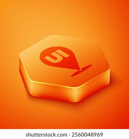 Isometric UI or UX design icon isolated on orange background. Orange hexagon button. Vector