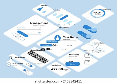 Isometric ui ux elements collection vector design in eps 10