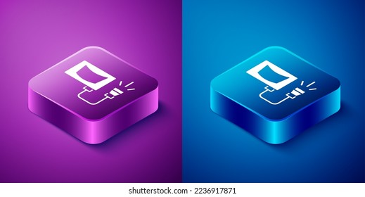 Isometric Ultrasound icon isolated on blue and purple background. Medical equipment. Square button. Vector