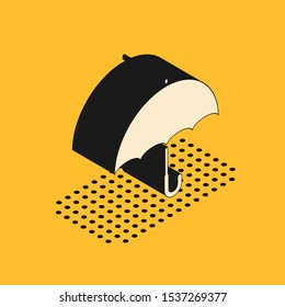 Isometric Umbrella icon isolated on yellow background.  Vector Illustration