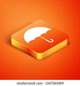 Isometric Umbrella icon isolated on orange background.  Vector Illustration