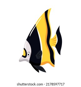 Isometric underwater scuba diver composition with isolated image of exotic fish vector illustration