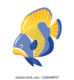 Isometric underwater scuba diver composition with isolated image of exotic fish vector illustration