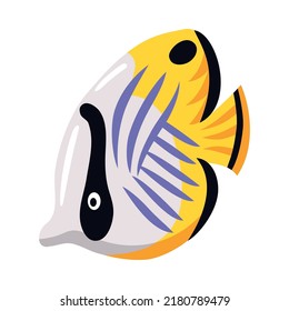 Isometric underwater scuba diver composition with isolated image of exotic fish vector illustration