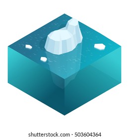 Isometric Underwater view of iceberg with beautiful transparent sea on background. Flat vector illustration.