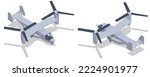 Isometric United States Air Force V-22B Osprey tiltrotor military aircraft. Tiltrotor for military operations. Military transport aircraft