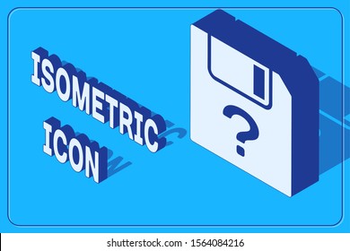 Isometric Unknown document icon isolated on blue background. File with Question mark. Hold report, service and global search sign.  Vector Illustration