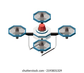 Isometric unmanned police drone with video camera 3d vector illustration