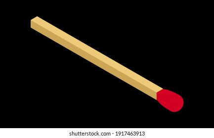 Isometric unused match stick vector icon isolated on black background.
