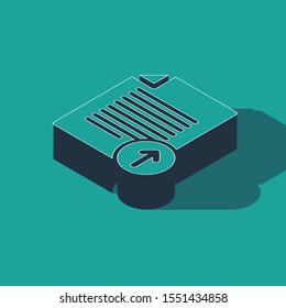 Isometric Upload file icon isolated on green background. File document symbol. Document arrow.  Vector Illustration