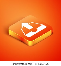 Isometric Upload inbox icon isolated on orange background.  Vector Illustration