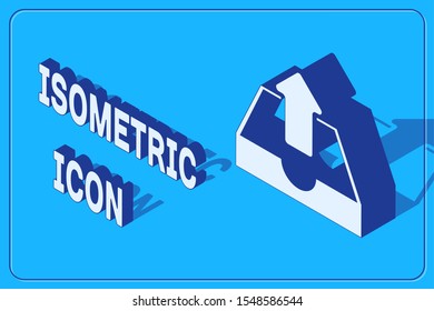 Isometric Upload inbox icon isolated on blue background.  Vector Illustration
