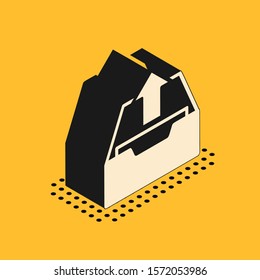 Isometric Upload inbox icon isolated on yellow background. Extract files from archive.  Vector Illustration
