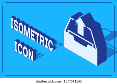 Isometric Upload inbox icon isolated on blue background. Extract files from archive.  Vector Illustration