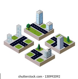 Isometric urban elements on a white background