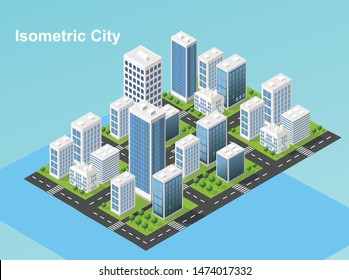 La megalópolis urbana isométrica vista superior de la ciudad infraestructura ciudad ciudad ciudad ciudad, calle, casas, arquitectura elementos 3d diferentes edificios