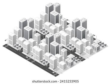 Isometric urban megalopolis top view of the city infrastructure town, street modern, real structure, architecture 3d elements different buildings