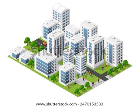 Isometric urban megalopolis top view of the city infrastructure town, street modern, real structure, architecture 3d elements different buildings