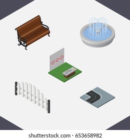 Isometric Urban Set Of Barricade, Sitting, Turning Road And Other Vector Objects. Also Includes Turn, Game, Barricade Elements.