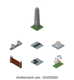 Isometric Urban Set Of Barrier, Path, Recreation And Other Vector Objects. 