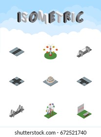 Isometric Urban Set Of Highway, Path, Intersection And Other Vector Objects. Also Includes Aiming, Bridge, Swing Elements.
