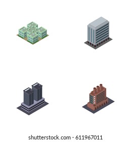 Isometric Urban Set Of Industry, Clinic, Tower And Other Vector Objects. Also Includes Clinic, Industry, House Elements.