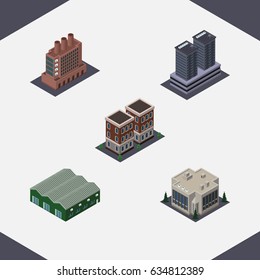 Isometric Urban Set Of Industry, Tower, House And Other Vector Objects. Also Includes Storage, Building, Home Elements.