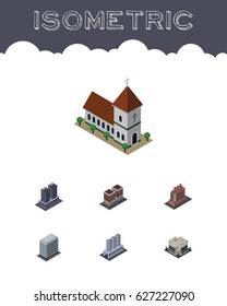 Isometric Urban Set Of Tower, Office, House And Other Vector Objects. Also Includes Storage, Warehouse, Factory Elements.