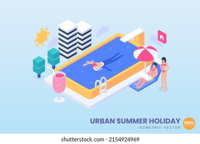 isometric urban summer vector concept