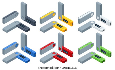 Isometric USB flash drives are hardware wallets. Personal Bitcoin wallet for cryptocurrency, keeps your coins offline and protected. USB drive as cold storage.