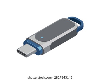 Isometric USB Type-C Flash Drive Icon Isolated on White Background