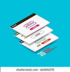 Isometric user interface design, vector semi flat modern style